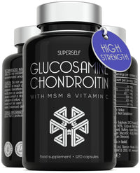 SuperSelf Glucosamine and Chondroitin High Strength - Glucosamine Sulphate with Chondroitin, MSM & Vitamin C - 120 Capsules - 1720mg Glucosamine Complex - Combination Joint Care Supplements for Men & Women