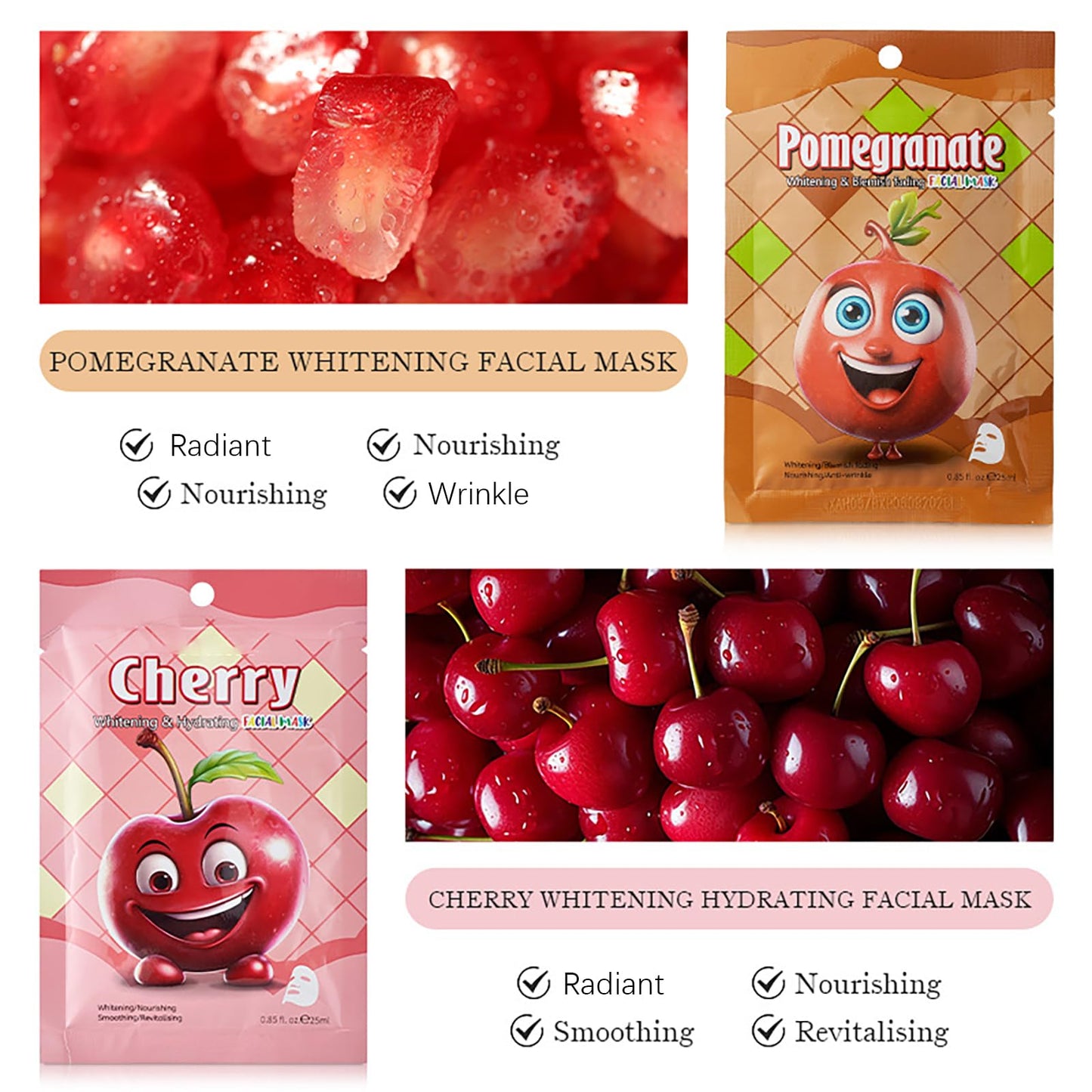 AuraAnge 7 PCS Face Mask Set - Moisturizing & Smoothing Fruit Face Masks - Improve Dullness & Luminous Skin - All Skin Types