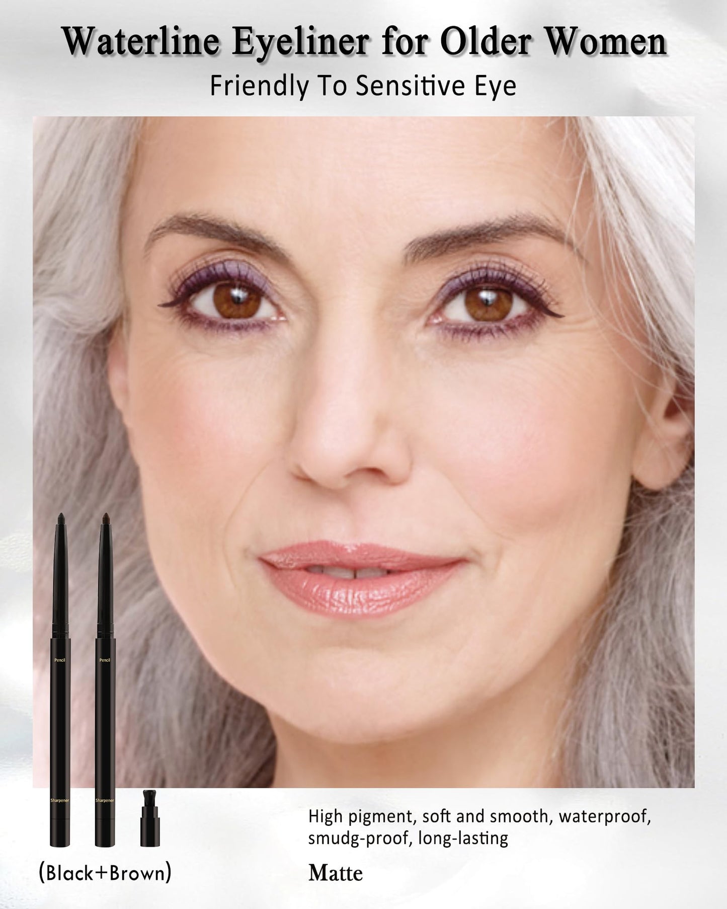 Lestpola Black+Brown Gel Eyeliner for Older Women, Waterproof Smudge-Proof Retractable Eye Liner Pencil, Long Wear 24H, Matte Smooth Eyeliner Waterline with Sharpener for Mature Women Sensitive Eyes-2Pcs