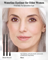 Lestpola Black+Brown Gel Eyeliner for Older Women, Waterproof Smudge-Proof Retractable Eye Liner Pencil, Long Wear 24H, Matte Smooth Eyeliner Waterline with Sharpener for Mature Women Sensitive Eyes-2Pcs