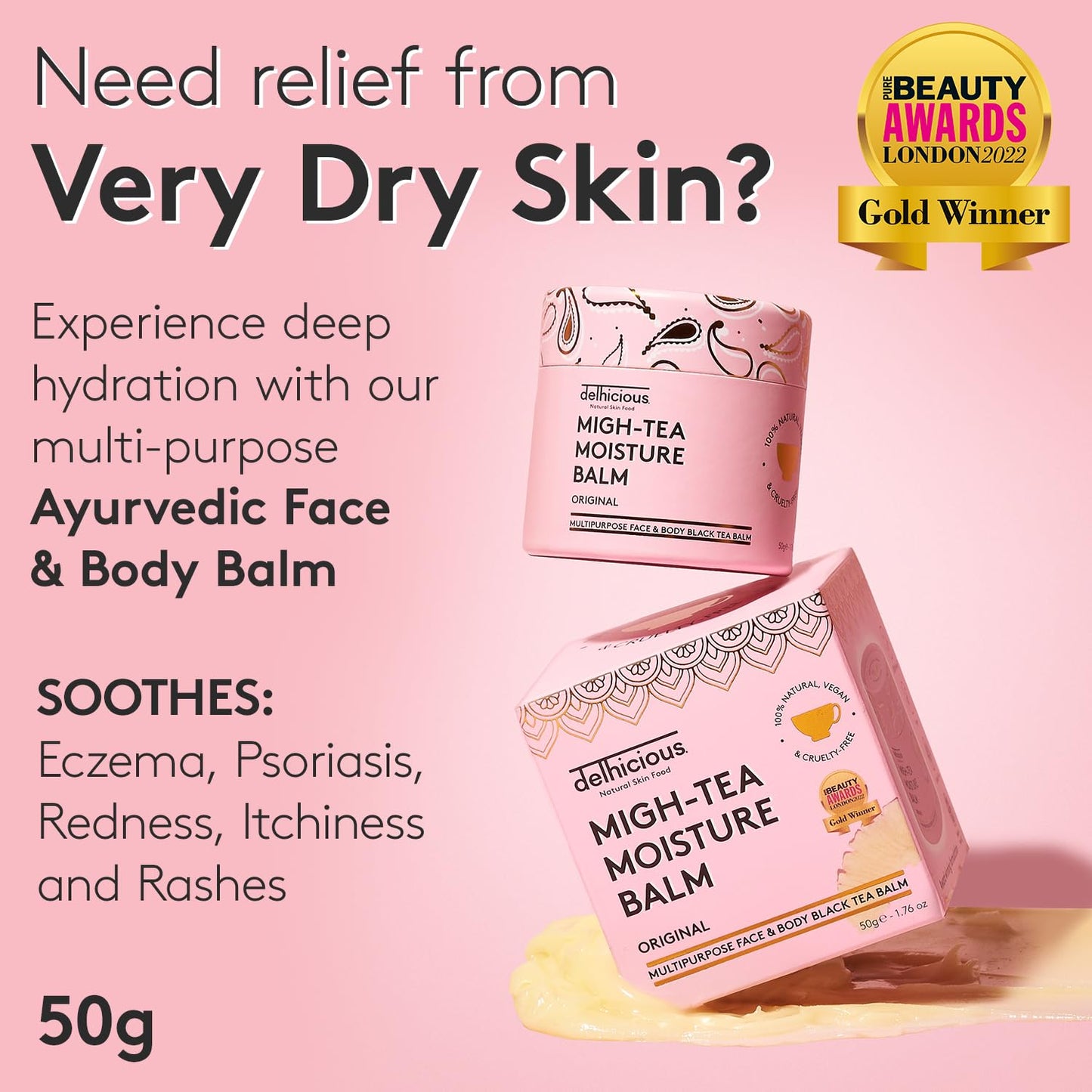 Delhicious Migh-Tea Face and Body Balm for Very Dry Skin, 50g