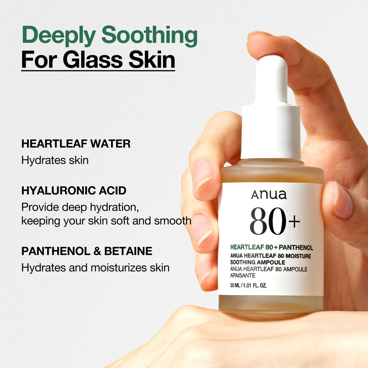 ANUA Anua Heartleaf 80 Soothing Ampoule, Facial Serum for Glass Skin, 30ml