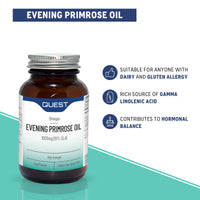 Quest Evening Primrose Oil 1000mg - 90x Primrose Oil Capsules 1000mg for Skin Support & Hormonal Balance. Cold Pressed Primrose Oil with 10% (100mg) GLA per 1000mg Capsule
