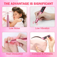 Nail girl Nail Drill NAILGIRLS Rechargeable Cordless Nail Drill Machine, Portable Electric Nail Drill 35000RPM Professional Electric Nail File for Acrylic Gel Nails, Efile Manicure Pedicure Polishing, Pink