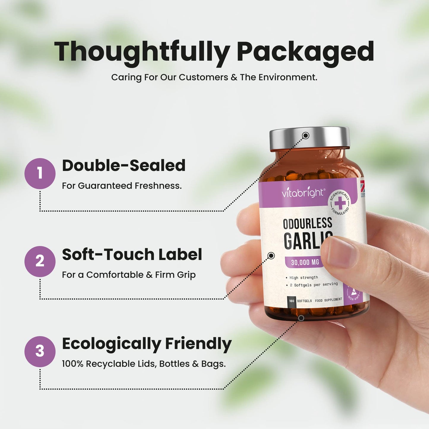 Odourless Garlic Capsules - High Strength 30,000mg - 180 Deodourised Garlic Oil Softgels – High in Allicin Garlic Supplement - 100% Natural Cold Pressed Garlic Tablets – Immune Support - Made in UK
