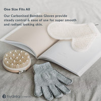 Hydrea London Exfoliating Gloves - Carbonised Bamboo Face Exfoliator & Body Scrubber for Men & Women - Deep-Cleansing & Smoothing Shower Mitt Exfoliant - Charcoal Facial Bath Scrub for Skincare