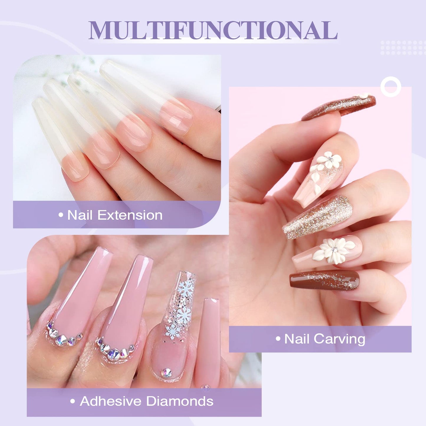 Saviland Acrylic Nail Kit - 45g White Pink Clear Acrylic Powder and Liquid Set with 3 Sizes Acrylic Nail Brush/Nail File/Nail Forms/Dappen Dish for Beginners Nail Extension Carving Acrylic Nail Set