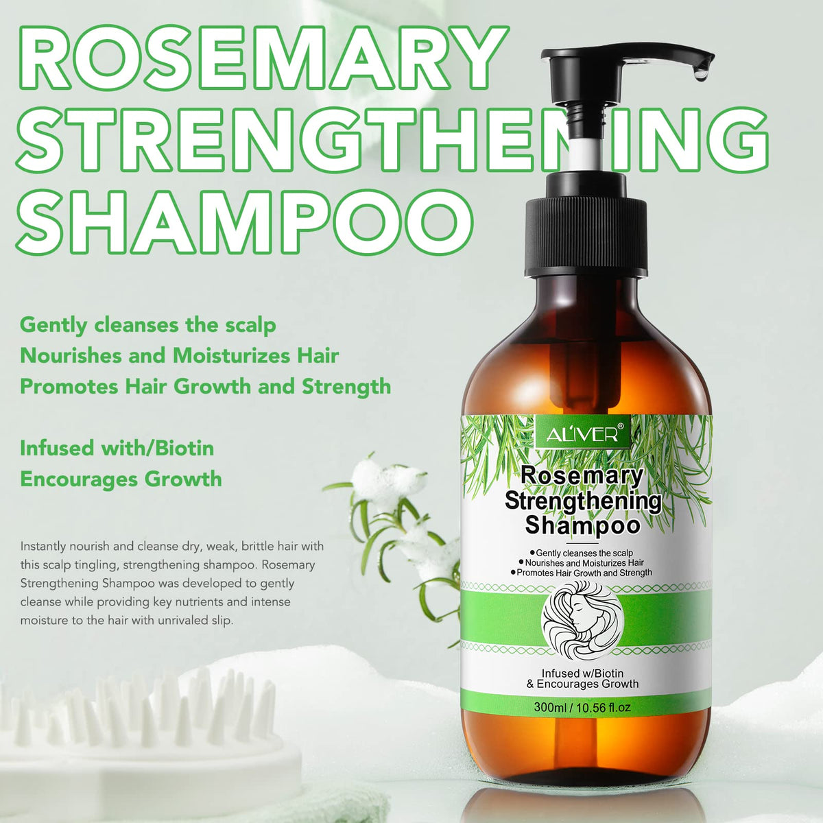 Bibonse Rosemary Oil Hair w/Rosemary Shampoo for Hair Growth, Rosemary Essential Oil, Organic Rosemary Oil Shampoo with Biotin, Stimulates Hair Growth, Anti Hair Loss Rosemary Mint Shampoo for Women and Men