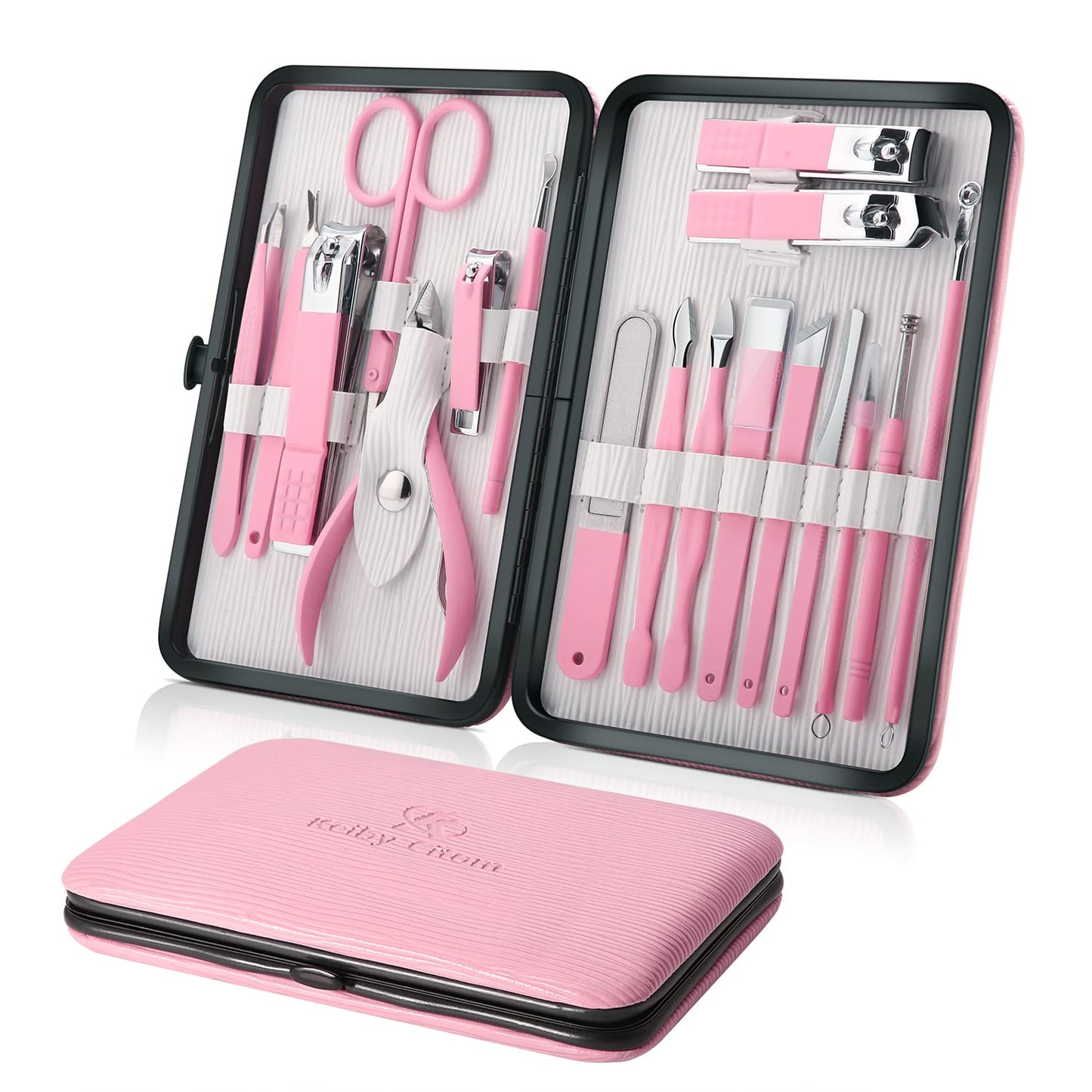 Keiby Citom Manicure Set 18pcs Nail Clipper Kit Professional Grooming Kit, White Pink