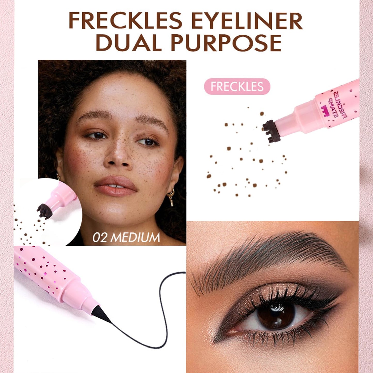 Mikloven 2-in-1 Freckle Stamp & Liquid Eyeliner Pen – Waterproof & Smudge-proof, Fine Tip Marker for Natural Lifelike Freckle Makeup & Defined Eye Look, Gentle & Skin-Friendly (Medium Brown-1PCS)