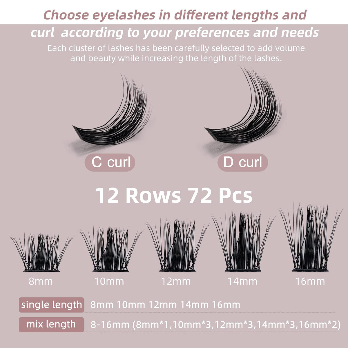 Cluster Lashes QUEWEL 72 Pcs Wide Stem Individual Lashes C/D Curl 8-16mm Length DIY Eyelash Extension False Eyelashes Soft for Personal Makeup Use at Home (natural03-C-10)