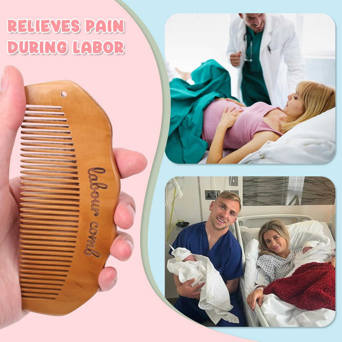 GADITIEK Birthing Comb for Labour,Wooden Birth Comb,Labour Essentials,Postpartum Essentials,Acupressure Tool for Anxiety Relief, Natural Pain Relief, Stress Relief for Pregnant Women