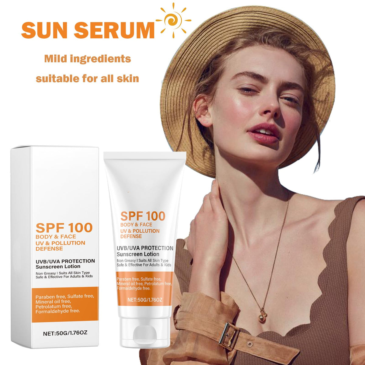Mikloven SPF 100 Face Sunscreen for Women, Waterproof Sun Cream with Vitamin E, Broad Spectrum UVA/UVB Protection,Moisturizing & Non-Greasy, Travel Size (2 PCS)