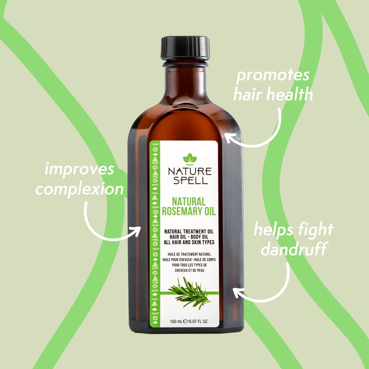Nature Spell Rosemary Oil for Hair Growth with Scalp Massager, Pre-Diluted Scalp Oil Stimulates Growth & Strengthens Dry, Damaged Strands, Vegan, For All Hair Types & Textures, 150ml