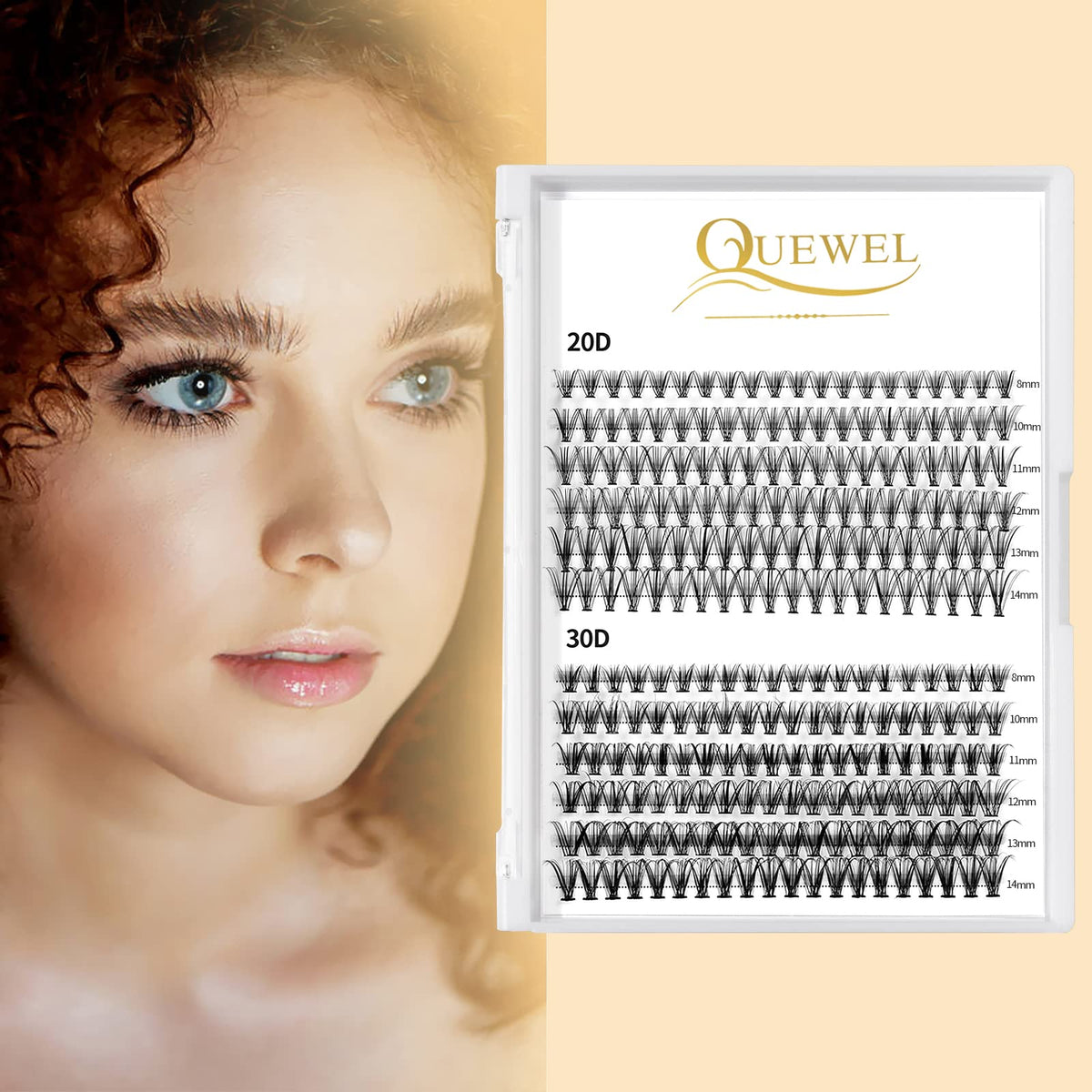 240Pcs Individual Lashes QUEWEL Cluster Lashes Individual Lash Extension 20D+30D D Curl Lashes Cluster DIY Look Like Eyelash Extensions Mix8-14mm at Home(20D+30D 0.07D MIX8-14mm)