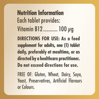 Solgar Vitamin 100 µg B12 Tablets - Pack of 100 - Easy to take Form - for Healthy Nervous System, Heart and Mind - Red Blood Cell Formation - Vegan