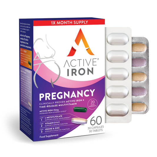 Solvotrin Active Iron Pregnancy, Nutritional Support for Prenatal Care & Foetal Develpment, 30 x 25 mg Iron Capsules, 30 x Triple Layer Multivitamin Tablet (L-Methylfolate, Vitamin D & Calcium), 30 Day Supply
