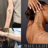CHARLENT Temporary Tattoos for Women Girls - 45 Pcs Line Flower Words Sketch Realistic Long Last Fake Tattoo Waterproof Minimal Line Art Tattoo for Arm Backbone Leg Body