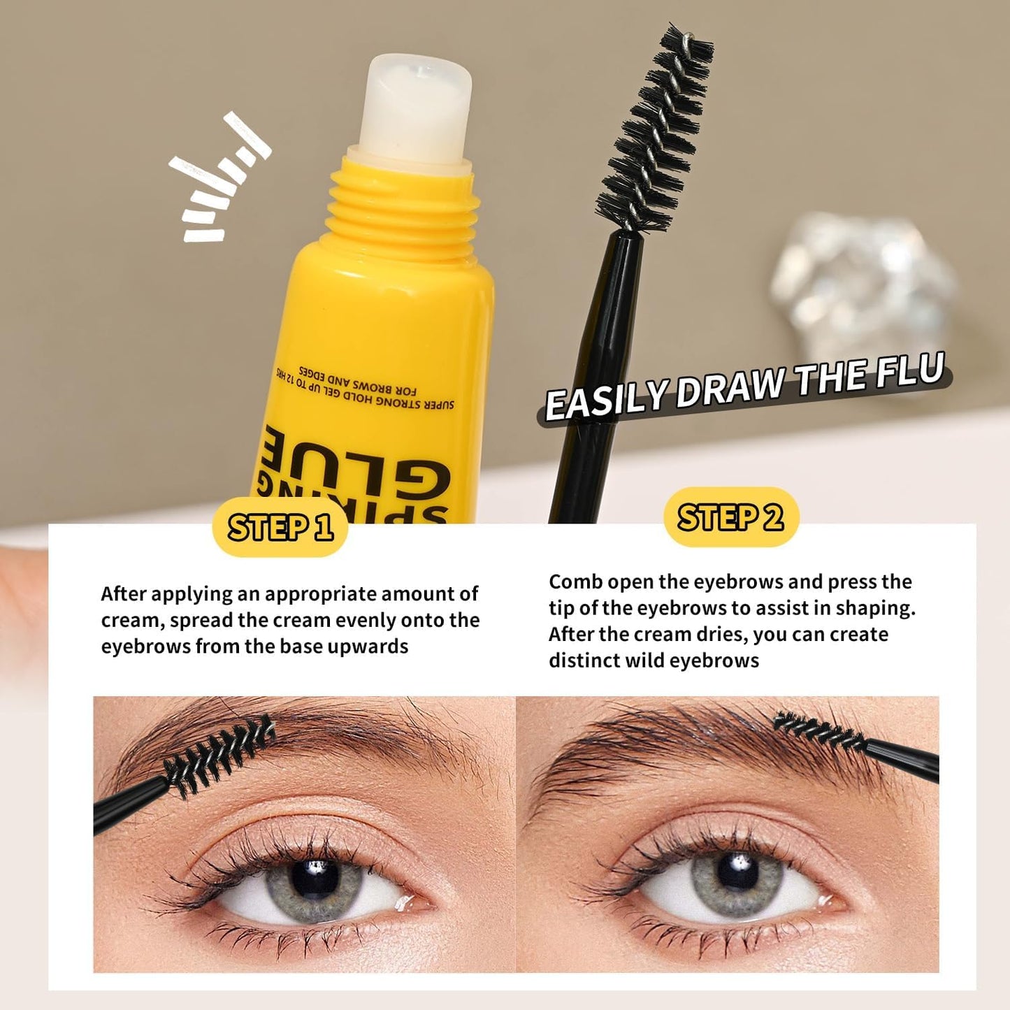 HOPHAT 2PCS Eyebrows Styling Spiking Glue – Long-Lasting Glue for Brows & Edges 2 in 1 Eyebrow Gel, Strong Hold for Fluffy & Defined Brows, Eye Brow Setting Gel 10ml