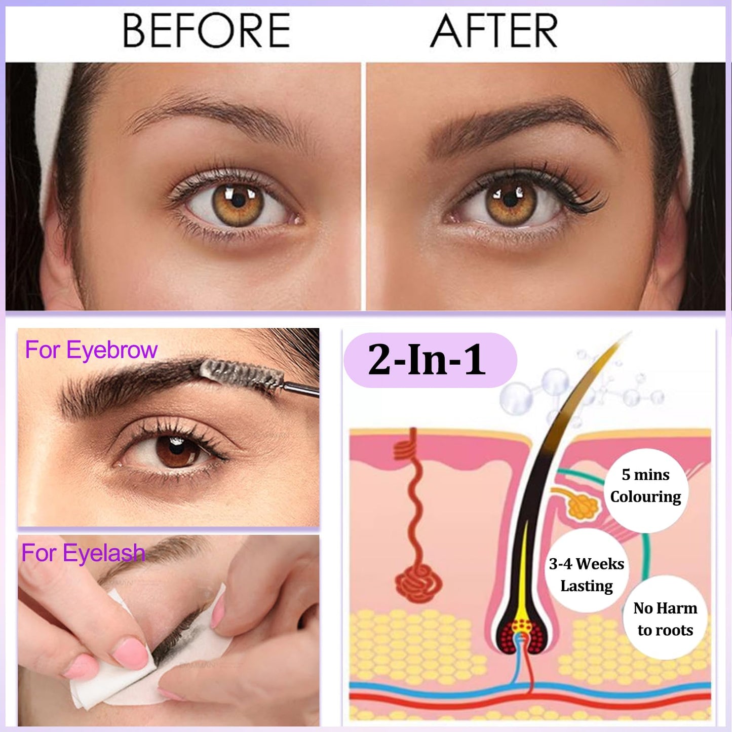 NLFOX Black Eyebrow Tint - 2-in-1 Eyelash Tint & Eyebrow Dye Kit - Waterproof Eye Brow and Lash Tint Kit Long Lasting - Natural Black Eyelash Dye 10min Fast & Easy for Starters Home Use