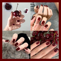 Coloroom False Nails – 24PCS Burgundy Square Short Fake Nails - Glossy Full Coverage, Includes Tool for Easy Nail Art – Perfect Nail Art for Women