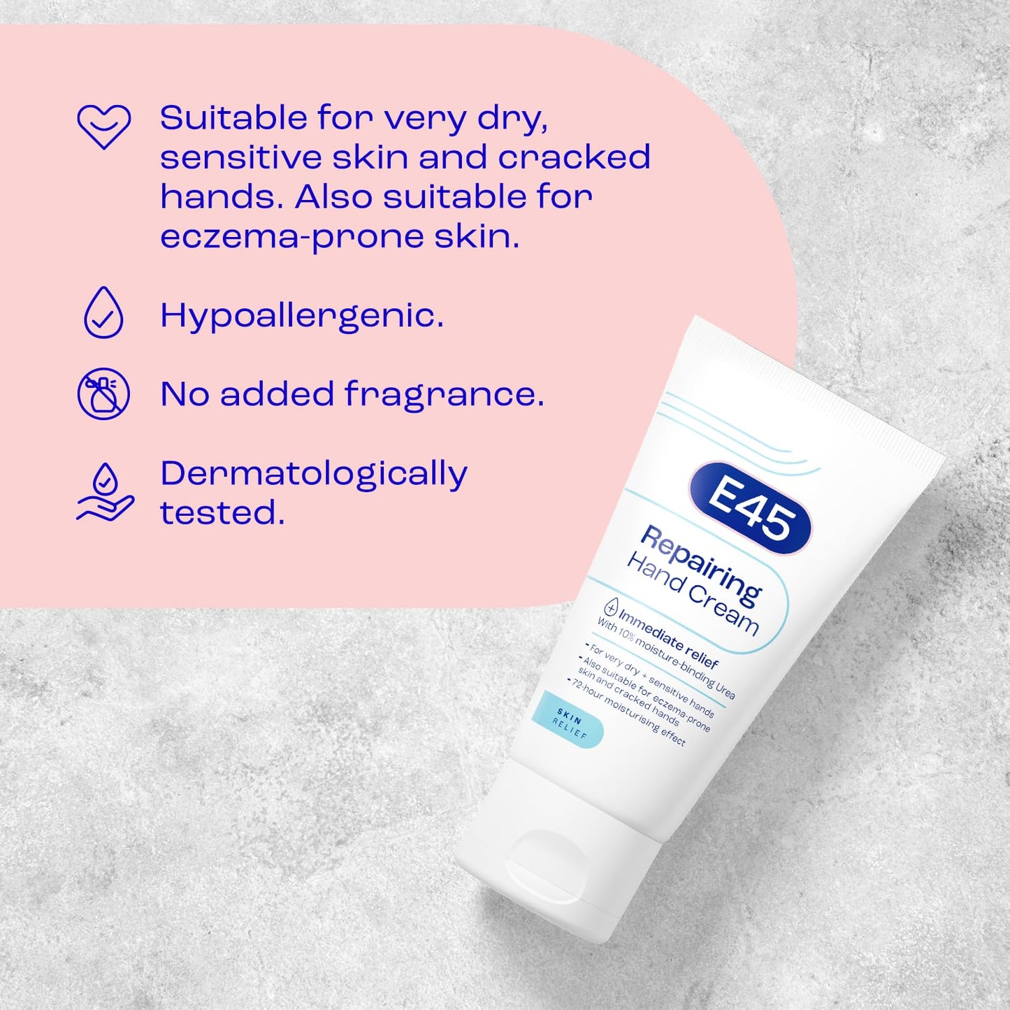 E45 Repairing Hand Cream 50ml for Dry & Damaged Hands, Fast Absorbing