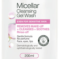 Garnier Micellar Gel Face Wash For Sensitive Skin 200ml, Gentle Face Cleanser & Makeup Remover, Recognised By The British Skin Foundation, Rinse-Off, Non-Drying & Fragrance Free Formula