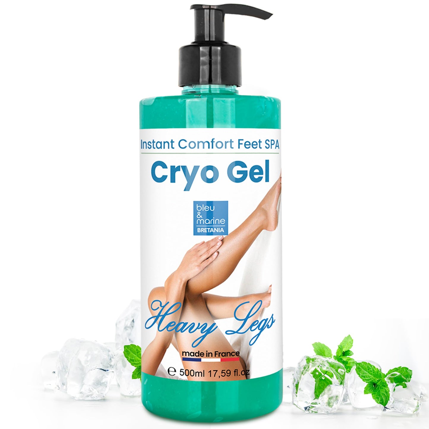 bleu & marine Bretania Cryo Gel Heavy Legs Relief - Muscle Gel - Cooling Gel - Anti-Cellulite Gel - Sore Muscle Rub - Aching Joints - Gel Max Strength - Swollen Legs - Special Cooling Action - 500ml - 17.59 fl oz