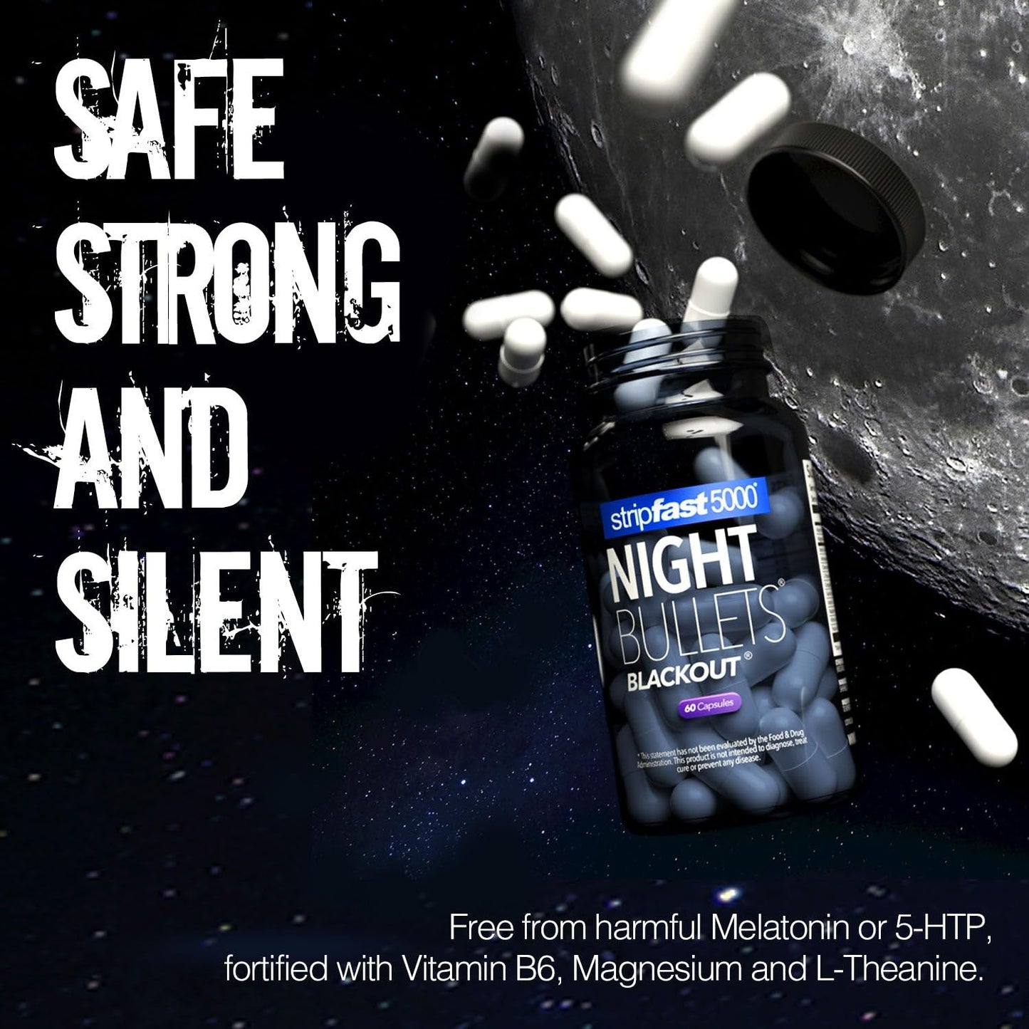 stripfast5000 Weight Management Support + Relaxation Capsules, Stimulant-Free for Women & Men, Night Bullets Blackout