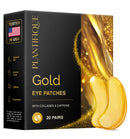 PLANTIFIQUE 24K Gold Under Eye Patches - Dermatologist Tested - 20 Pairs Collagen & Hyaluronic Acid Eye Masks for Dark Circles & Puffiness