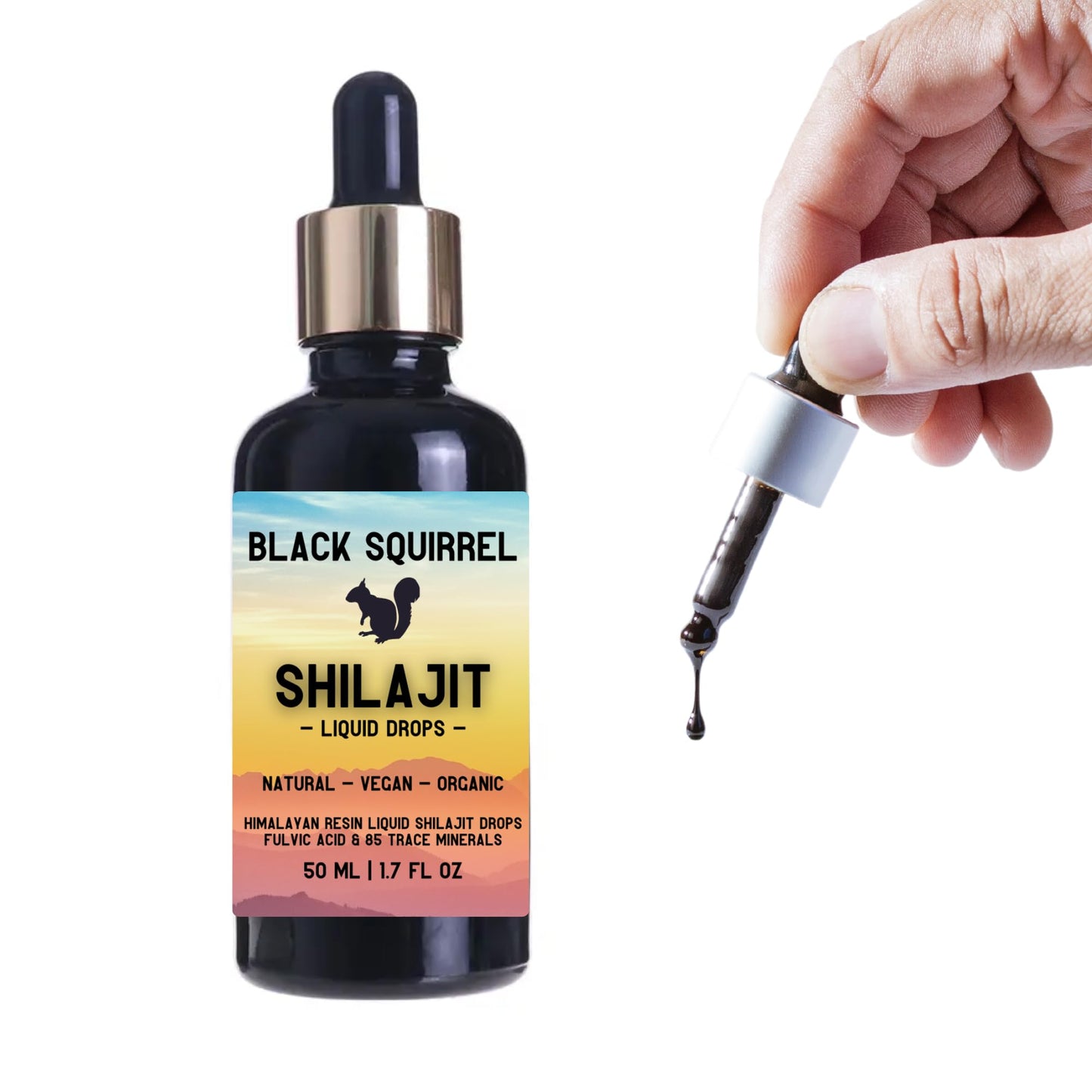 Shakra Health Black Squirrel Himalayan Shilajit Liquid Drops. High Strength, Pure & Potent [50ml] with Dropper. Authentic, Fulvic Acid & Natural Trace Mineral Complex. Organic & Vegan