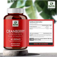 Earth BOTANIC Organic Cranberry Capsules 40,000mg High Strength | 150 Concentrated Pills Cranberry Extract Complex with Vitamin C Supplements
