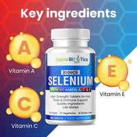 SigmaBiotics Selenium with Vitamins A, C & E - Promotes Healthy Hair, Skin & Nails - Supports The Immune System - Superior Absorption Formula - Vegan and Gluten Free - 60 Tablets