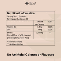NEW LEAF PRODUCTS Shilajit Gummies - Enriched with Zinc & Vitamin B6 - High Strength 3000mg Pure Himalayan Shilajit for Men and Women - Berry Flavoured, Vegan Shilajit Gummies By New Leaf
