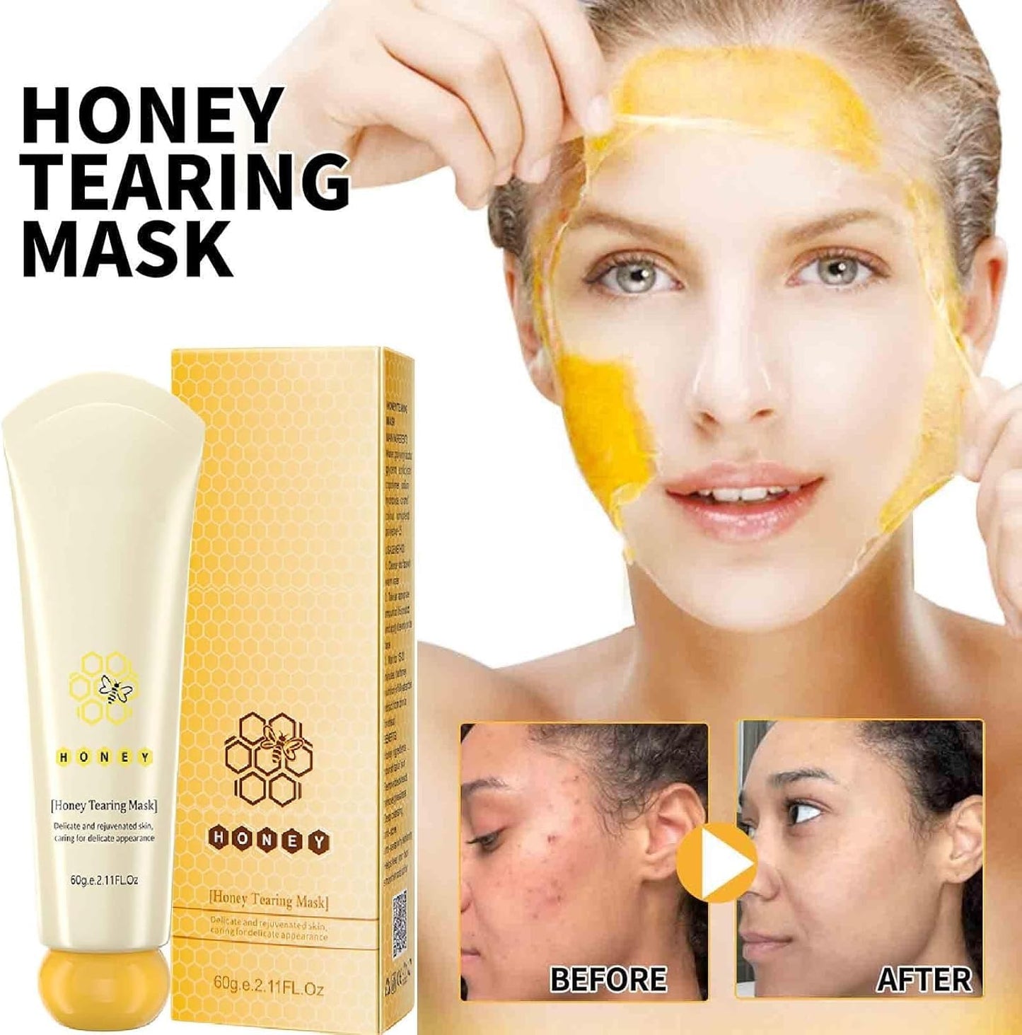 Honey Peel-Off Mask for Blackhead Removal & Pore Minimizing - Deep Clean Tearing Mask with Natural Propolis, Oil Control & Dead Skin Exfoliator, Reduces Wrinkles for Face Care