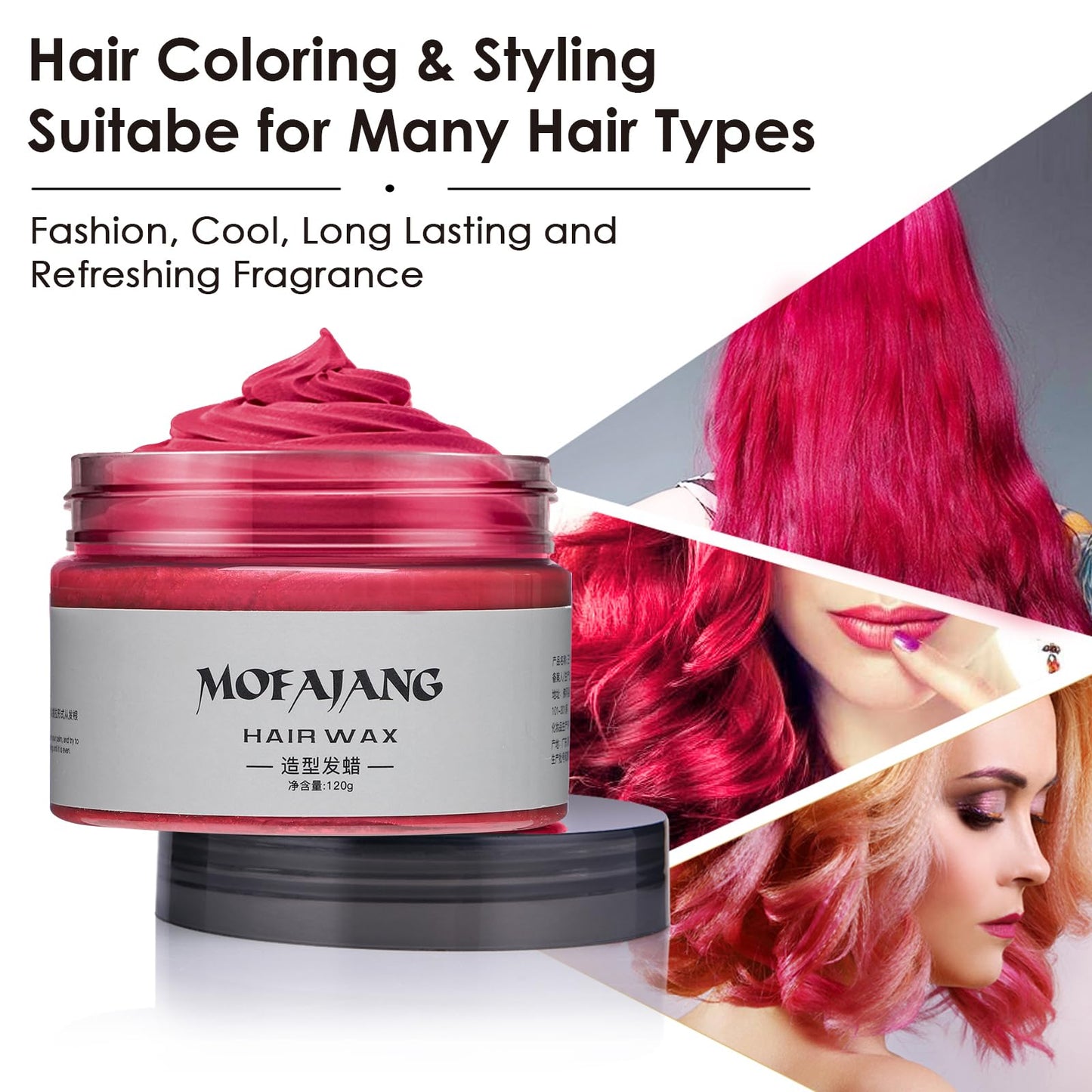 Red Hair Colour Wax, 120g Temporary Coloured Hair Paint Wax, Easy Washable Colour Change One Time Hair Dye for Kids Women Men, Suitable For Party Cosplay Halloween