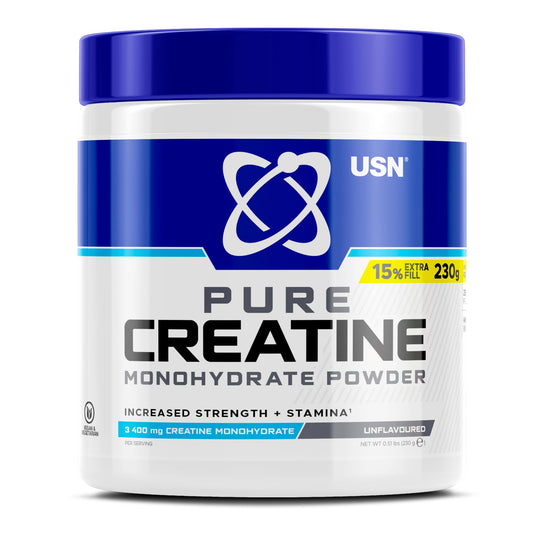 USN Micronised Creatine Powder 230g (67 Servings): 100% Pure Creatine Monohydrate Powder for Performance and Muscle Recovery, Suitable for Vegans - Unflavoured