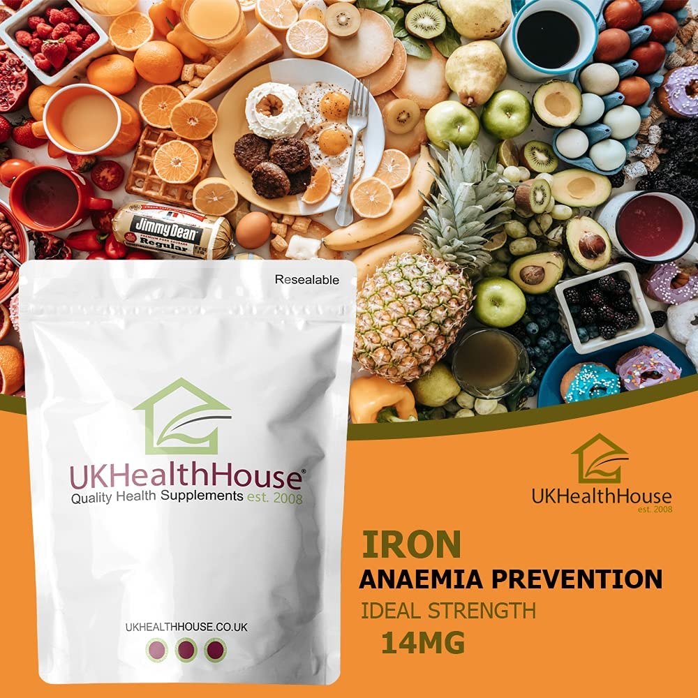 UKHealthHouse Ferrous Fumarate Iron Tablets 14mg x 240 Blood Cells Energy Anaemia Tiredness Pregnancy High Strength General Health & Well Being Supplement Vegan