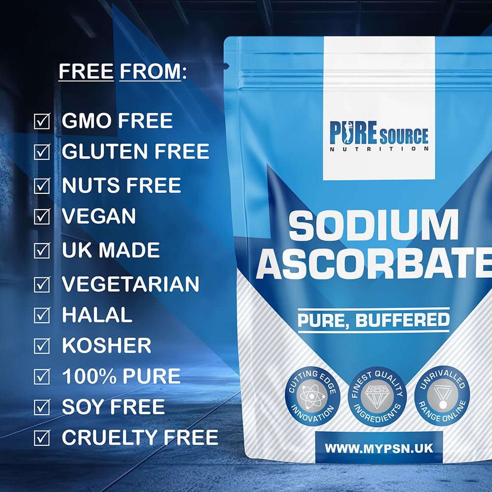 Pure Source Nutrition Pure Sodium Ascorbate Food Buffered Vitamin C L Ascorbic Acid Powder Food Grade 250g Vegan Supplements