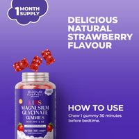 8 Hour Sleepwell Kids Magnesium Glycinate Gummies – 1 Month Supply | Sugar-Free, Vegan & Chewable | 470mg Magnesium for Kids, Providing 65mg to Support Calm Mind & Focus for Children Ages 3+ | Strawberry Flavour