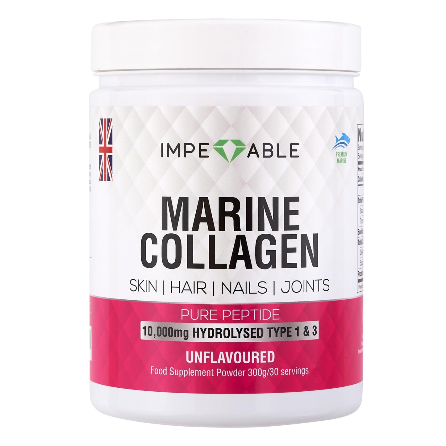 Impeccable IMPECCABLE Marine Collagen Powder - Hydrolysed Collagen Peptides 10,000 mg. Skin, Hair, Nails & Joint Support - Unflavoured, Easy-Mix Collagen Supplement for Women & Men. 300 g / 30 Servings.