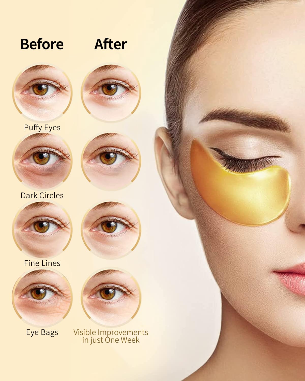 Under Eye Patches (24 Pairs) - 24K Gold Eye Masks Skincare Enriched with Abundant Collagen, hyaluronic acid, anti-aging self care eye gel pads for puffy eyes, dark circles and eye bags,wrinkle patches