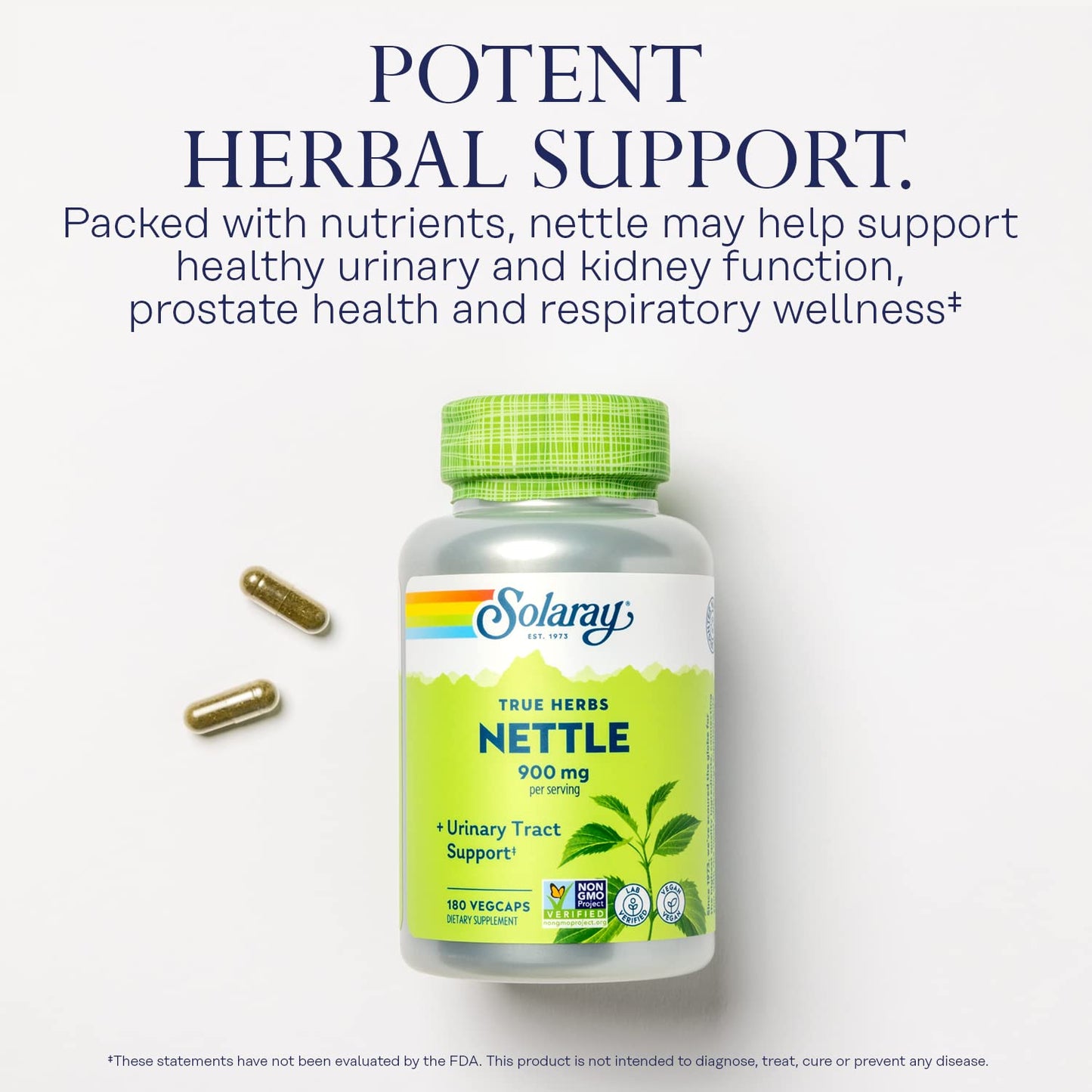 SOLARAY Nettle Leaf 450mg Healthy Kidney, Urinary & Prostate Support Traditional Use for Healthy Allergy Response & Respiratory Wellness 180 CT