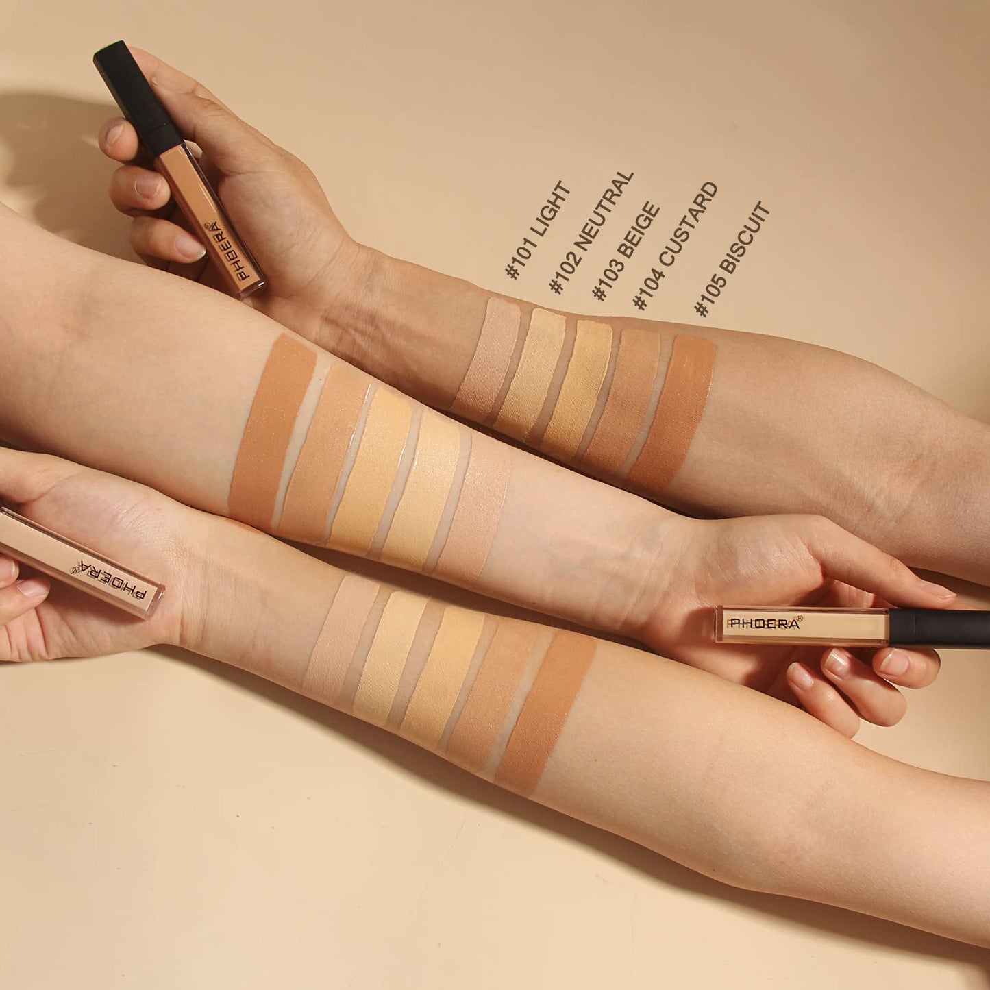 Anglicolor PHOERA Full Coverage Liquid Concealer 1 Count, Moisturizer HD High Definition Foundation, 24HR for Dark Circles (103#BEIGE)