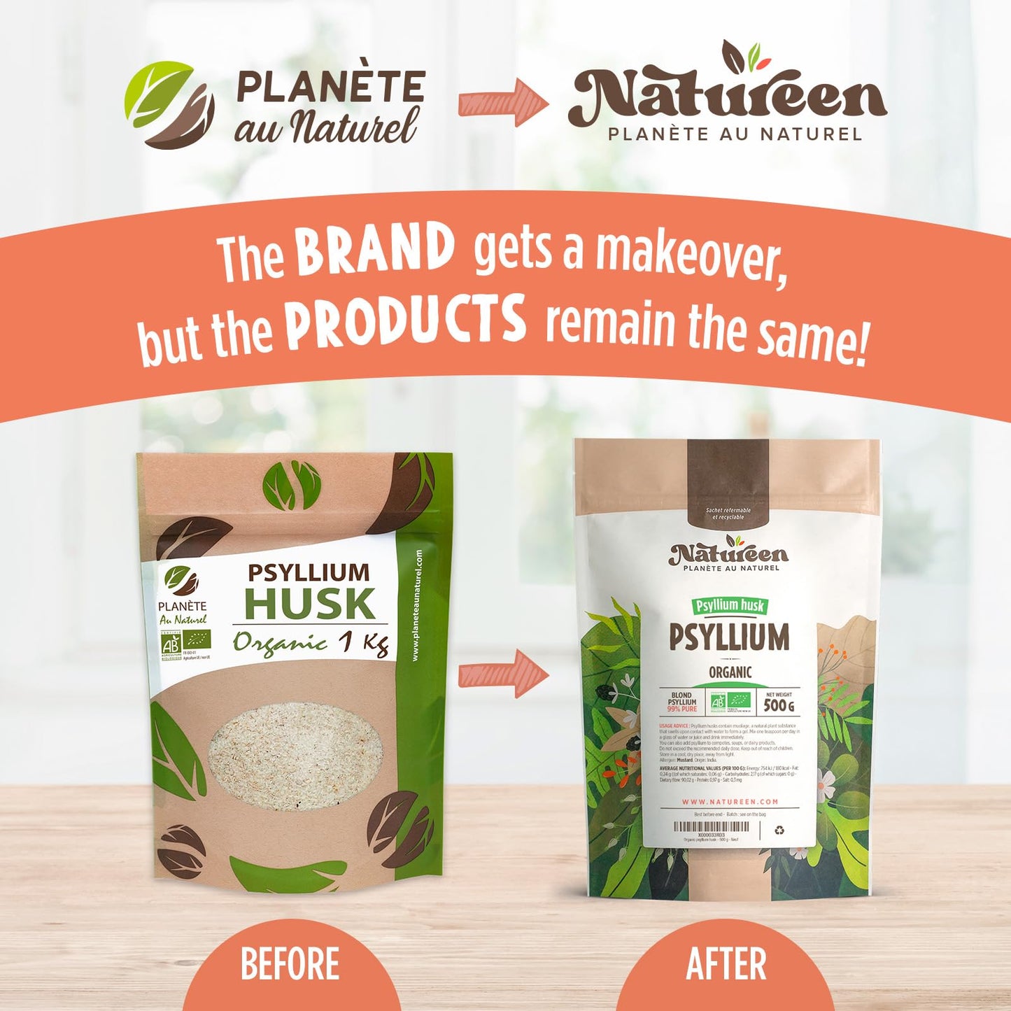 Planète au Naturel Organic Raw Psyllium Husk - 99% Pure Grade - Natural Fiber - 500 g
