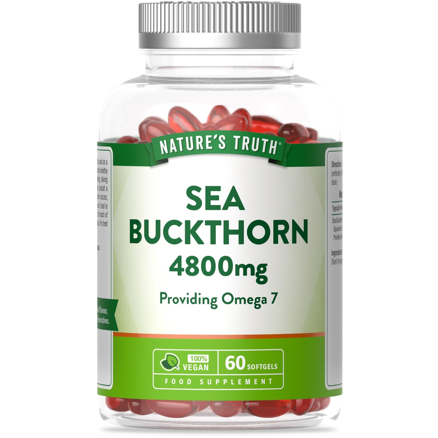 Sea Buckthorn Oil Capsules 4800mg | Providing Vegan Omega 7 Fatty Acids | 2-Month Supply | High Strength Supplement | 60 Softgels | Nature's Truth