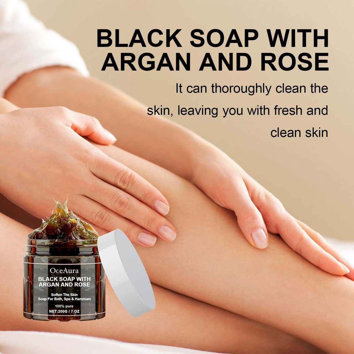 Siyinzu 200g Zawina Morocco Black Soap,African Black Soap Bar,B-lack Soap Dispenser Bathroom,Morocco Body Scrub,Handmade Soft Paste S/oap,S-oap Deep Cleaning for Whole Body,Bath Cream Paste,Moisturising