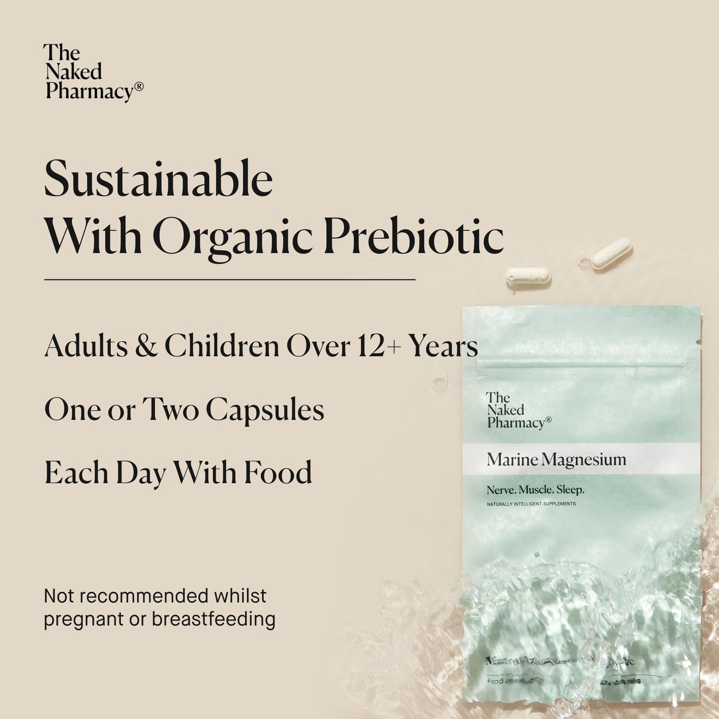 The Naked Pharmacy | Marine Magnesium | Promotes Better Sleep | for Nerve/Muscle Function | Natural Supplements with Prebiotic Baobab | High Strength | No Additives | Vegan | 60 Capsules