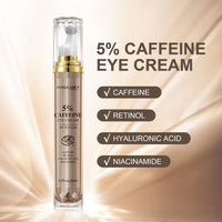 HOPHAT 5% Caffeine Eye Serum - Eye Cream with 360° Roller for Dark Circles and Puffiness, Reduce Eye Bags, Wrinkles and Fine Lines, Hydrate Eye Area 20ML