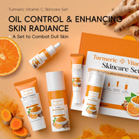 Weixinbuy Turmeric Vitamin C Skincare Set, 5 In 1 Women Gift Set Turmeric Face Cleanser Toner Serum Eye Cream and Face Cream, Even Skin Tone Anti Aging Skincare Gift Set (Turmeric + Vitamin C)